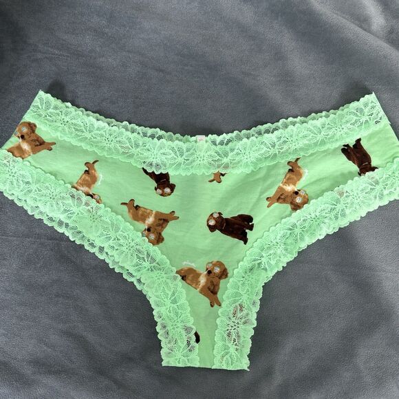 Victoria's Secret PINK Lace Trim Cheekster Panty Panties Size XXL Green Puppies - Picture 6 of 8
